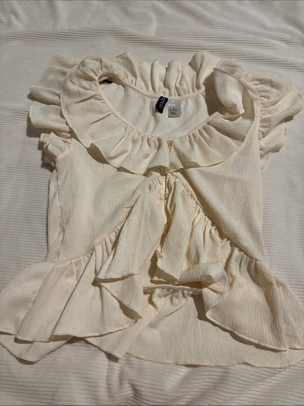 Divided Cream Ruffle Tie-Front Blouse